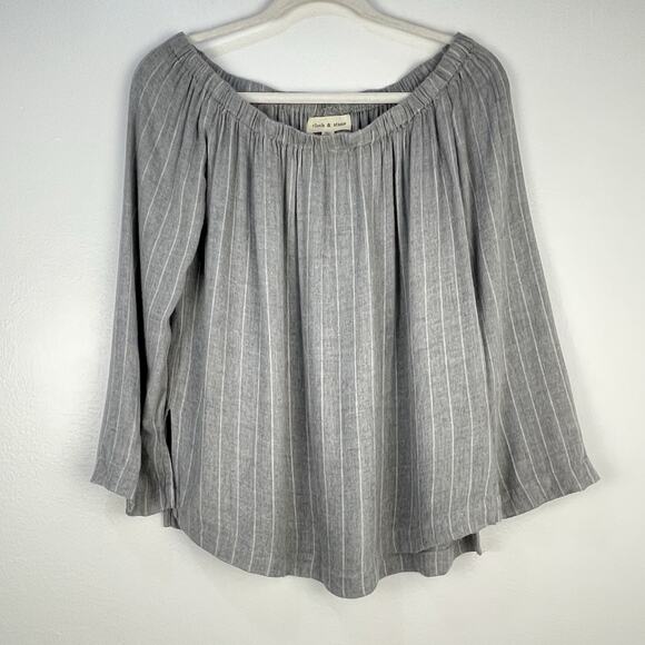 Cloth & Stone Off The Shoulder Blouse Striped Gray XS Oversized Fit - Picture 1 of 6